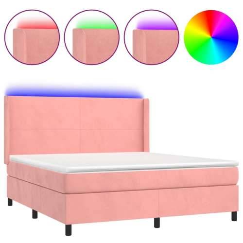 Krevet box spring s madracem LED ružičasti 160x200cm baršunasti - Ružičasta 160 x 200 cm Gladak dizajn Cijena