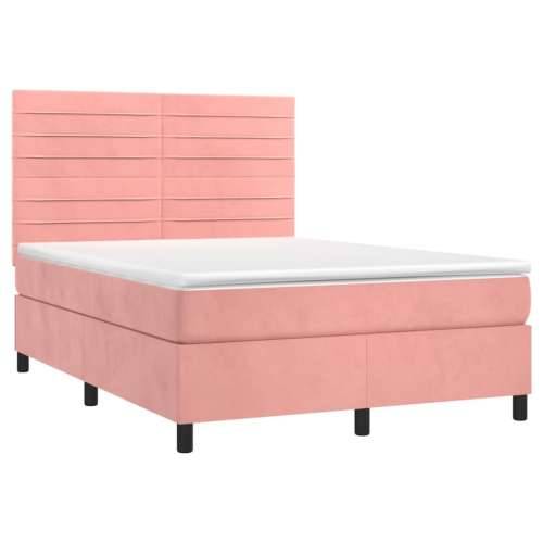 Krevet box spring s madracem LED ružičasti 140x190cm baršunasti - Ružičasta 140 x 190 cm vodoravne pruge Cijena