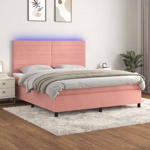 Krevet box spring s madracem LED ružičasti 160x200cm baršunasti - Ružičasta 160 x 200 cm vodoravne pruge Cijena