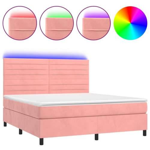 Krevet box spring s madracem LED ružičasti 160x200cm baršunasti - Ružičasta 160 x 200 cm vodoravne pruge Cijena