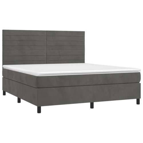 Krevet box spring s madracem LED tamnosivi 160x200 cm baršun - Tamno siva 160 x 200 cm vodoravne pruge Cijena
