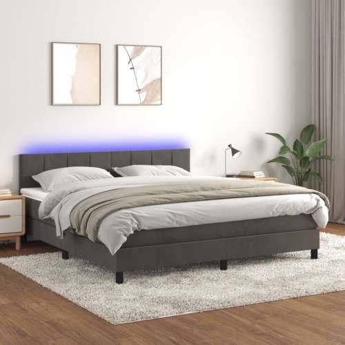 Krevet box spring s madracem LED tamnosivi 160x200 cm baršun - Tamno siva 160 x 200 cm Blok s kvadratima Cijena