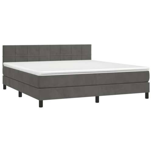 Krevet box spring s madracem LED tamnosivi 160x200 cm baršun - Tamno siva 160 x 200 cm Blok s kvadratima Cijena