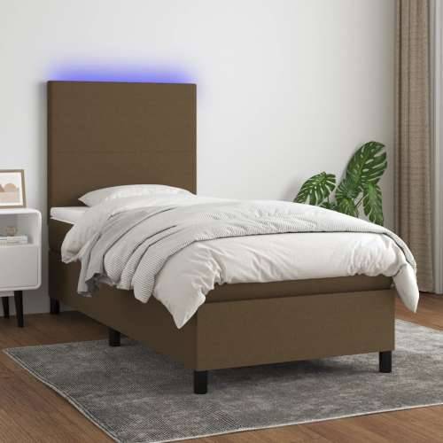 Krevet box spring s madracem LED tamnosmeđi 100x200 cm tkanina - Tamno smeđa 100 x 200 cm Gladak dizajn Cijena