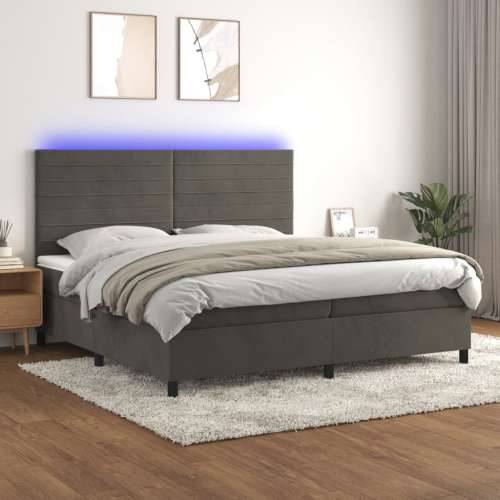 Krevet box spring s madracem LED tamnosivi 200x200 cm baršun - Tamno siva 200 x 200 cm vodoravne pruge Cijena