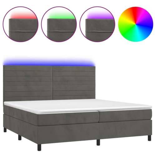 Krevet box spring s madracem LED tamnosivi 200x200 cm baršun - Tamno siva 200 x 200 cm vodoravne pruge Cijena