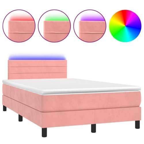 Krevet box spring s madracem LED ružičasti 120x200cm baršunasti - Ružičasta 120 x 200 cm vodoravne pruge Cijena