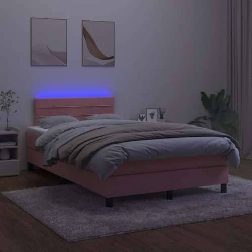 Krevet box spring s madracem LED ružičasti 120x200cm baršunasti - Ružičasta 120 x 200 cm vodoravne pruge Cijena