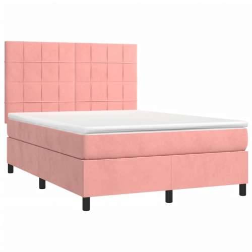 Krevet box spring s madracem LED ružičasti 140x200cm baršunasti - Ružičasta 140 x 200 cm Blok s kvadratima Cijena