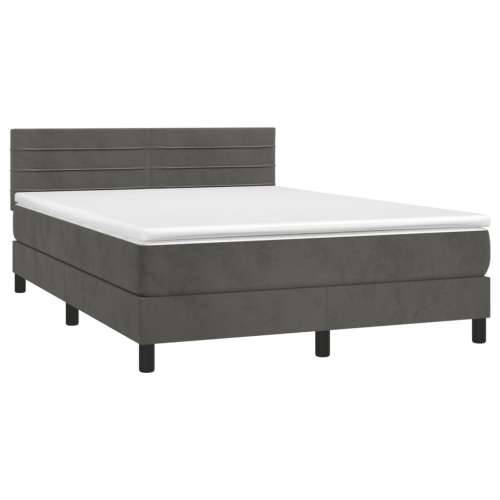 Krevet box spring s madracem LED tamnosivi 140x200 cm baršun - Tamno siva 140 x 200 cm vodoravne pruge Cijena