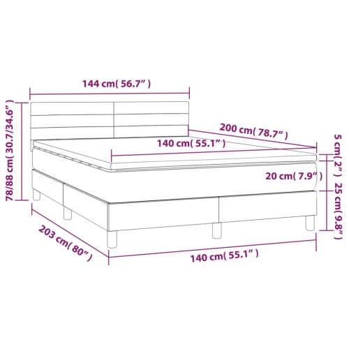 Krevet box spring s madracem LED tamnosivi 140x200 cm baršun - Tamno siva 140 x 200 cm vodoravne pruge Cijena