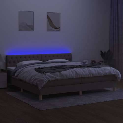 Krevet box spring s madracem LED smeđesivi 200x200 cm tkanina - Sivo-smeđa 200 x 200 cm Dizajn s gumbima Cijena