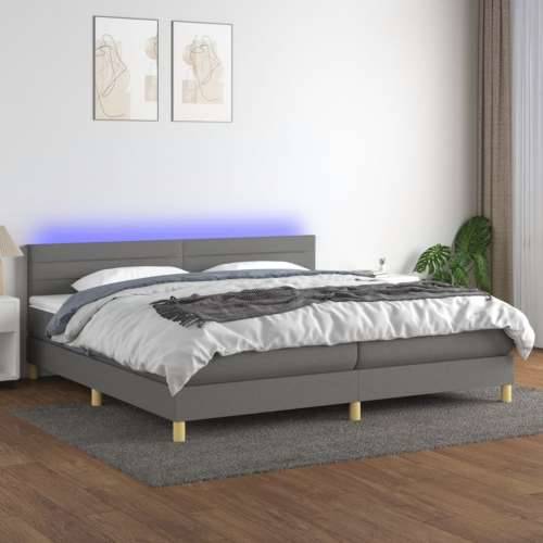 Krevet box spring s madracem LED tamnosivi 200x200 cm tkanina - Tamno siva 200 x 200 cm vodoravne pruge Cijena