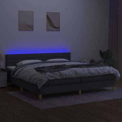 Krevet box spring s madracem LED tamnosivi 200x200 cm tkanina - Tamno siva 200 x 200 cm vodoravne pruge Cijena