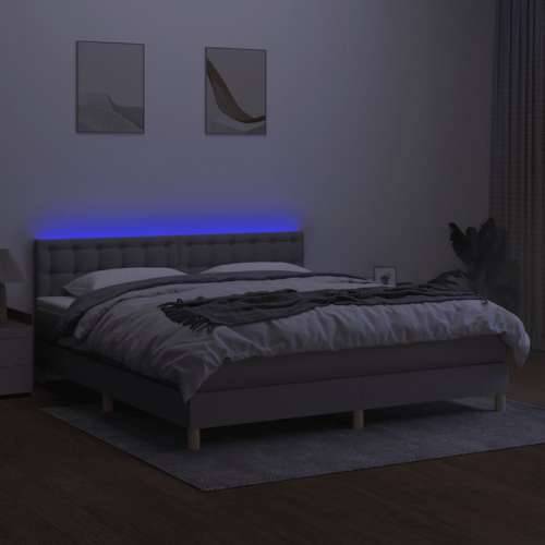 Krevet box spring s madracem LED svjetlosivi 160x200 cm tkanina - Svjetlosiva 160 x 200 cm gumbi Cijena