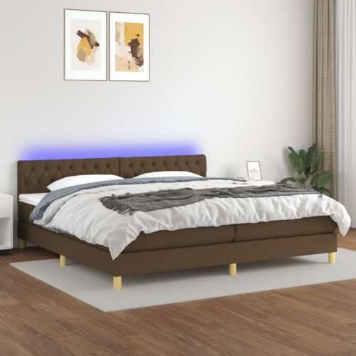 Krevet box spring s madracem LED tamnosmeđi 200x200 cm tkanina - Tamno smeđa 200 x 200 cm Dizajn s gumbima Cijena