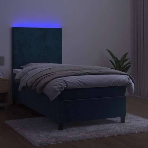 Krevet box spring s madracem LED tamnoplavi 90x190 cm baršun - Tamno plava 90 x 190 cm Gladak dizajn Cijena