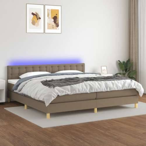 Krevet box spring s madracem LED smeđesivi 200x200 cm tkanina - Sivo-smeđa 200 x 200 cm gumbi Cijena
