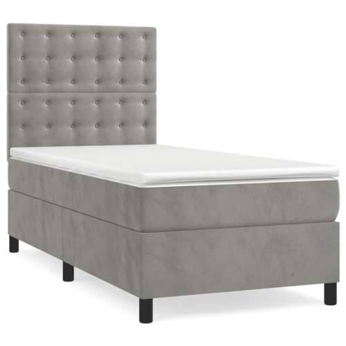 Krevet box spring s madracem LED svjetlosivi 90x200 cm baršun - Svjetlosiva 90 x 200 cm gumbi Cijena