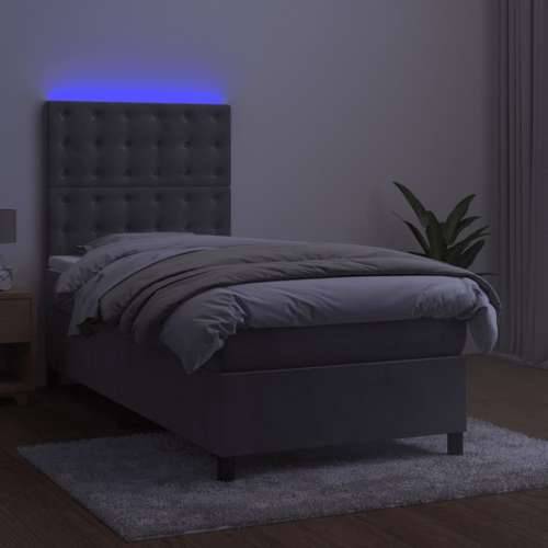 Krevet box spring s madracem LED svjetlosivi 90x200 cm baršun - Svjetlosiva 90 x 200 cm gumbi Cijena