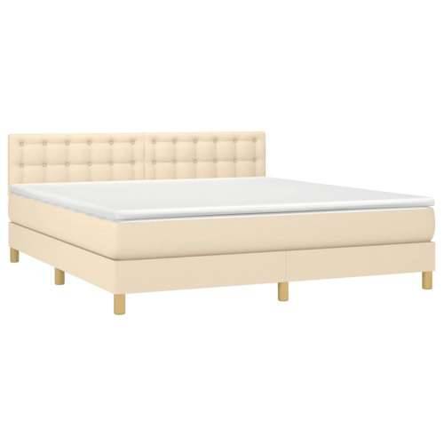 Krevet box spring s madracem LED krem 160x200 cm od tkanine - Krema 160 x 200 cm gumbi Cijena