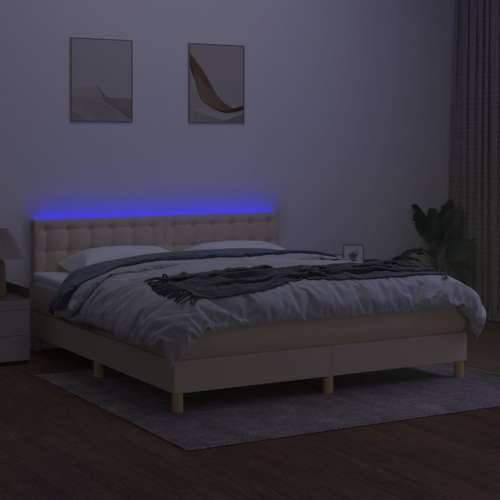 Krevet box spring s madracem LED krem 160x200 cm od tkanine - Krema 160 x 200 cm gumbi Cijena