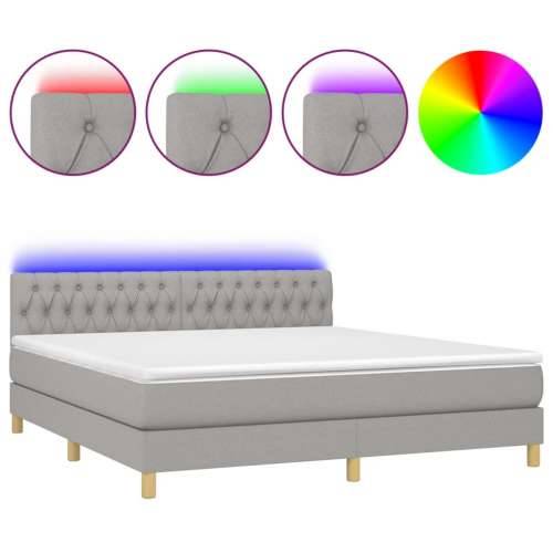 Krevet box spring s madracem LED svjetlosivi 160x200 cm tkanina  - Svjetlosiva 160 x 200 cm Dizajn s gumbima Cijena