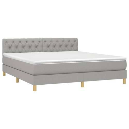 Krevet box spring s madracem LED svjetlosivi 160x200 cm tkanina  - Svjetlosiva 160 x 200 cm Dizajn s gumbima Cijena