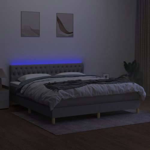 Krevet box spring s madracem LED svjetlosivi 160x200 cm tkanina  - Svjetlosiva 160 x 200 cm Dizajn s gumbima Cijena