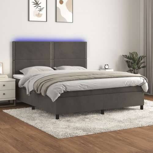 Krevet box spring s madracem LED tamnosivi 160x200 cm baršun - Tamno siva 160 x 200 cm Obično s čavlima Cijena