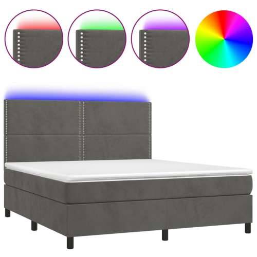 Krevet box spring s madracem LED tamnosivi 160x200 cm baršun - Tamno siva 160 x 200 cm Obično s čavlima Cijena