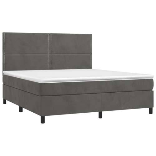 Krevet box spring s madracem LED tamnosivi 160x200 cm baršun - Tamno siva 160 x 200 cm Obično s čavlima Cijena
