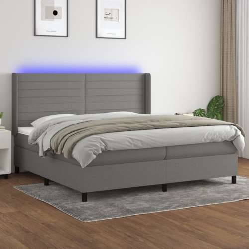 Krevet box spring s madracem LED tamnosivi 200x200 cm tkanina - Tamno siva 200 x 200 cm vodoravne pruge Cijena