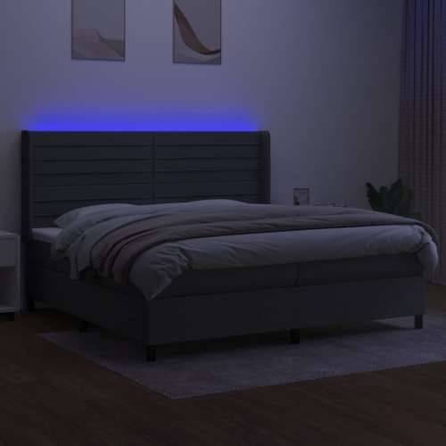 Krevet box spring s madracem LED tamnosivi 200x200 cm tkanina - Tamno siva 200 x 200 cm vodoravne pruge Cijena