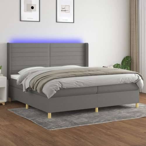 Krevet box spring s madracem LED tamnosivi 200x200 cm tkanina - Tamno siva 200 x 200 cm vodoravne pruge Cijena