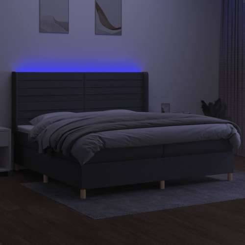 Krevet box spring s madracem LED tamnosivi 200x200 cm tkanina - Tamno siva 200 x 200 cm vodoravne pruge Cijena
