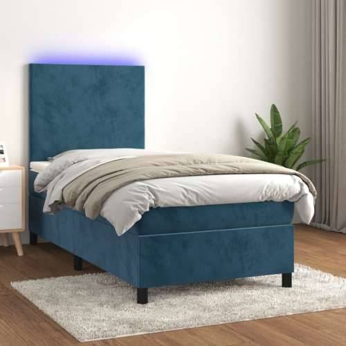 Krevet box spring s madracem LED tamnoplavi 100x200 cm baršun - Tamno plava 100 x 200 cm Gladak dizajn Cijena