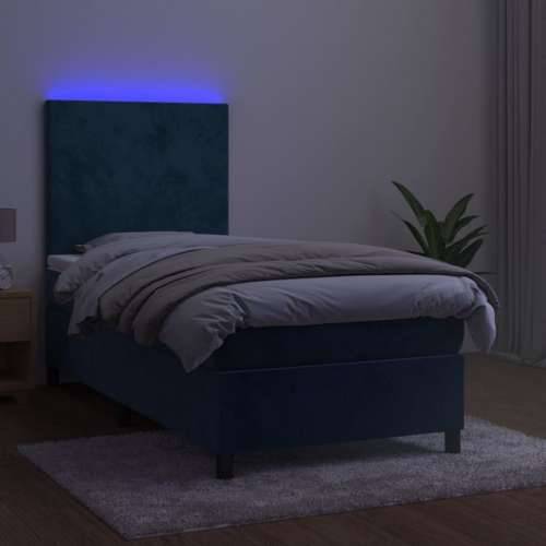 Krevet box spring s madracem LED tamnoplavi 100x200 cm baršun - Tamno plava 100 x 200 cm Gladak dizajn Cijena