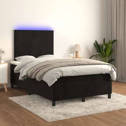Krevet box spring s madracem LED crni 120 x 200 cm baršun - Crna 120 x 200 cm Gladak dizajn Cijena