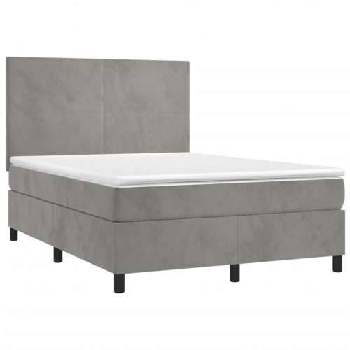 Krevet box spring s madracem LED svjetlosivi 140x200 cm baršun - Svjetlosiva 140 x 200 cm Gladak dizajn Cijena