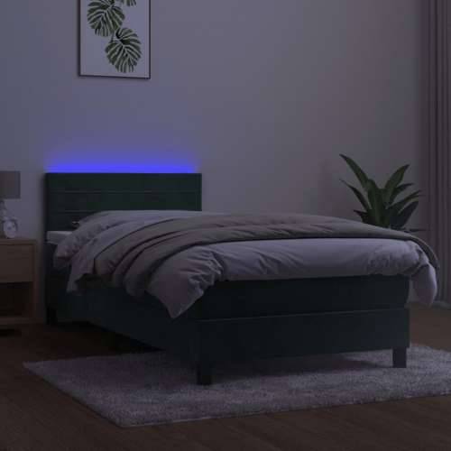 Krevet box spring s madracem LED tamnozeleni 90x200 cm baršun - Tamnozelena 90 x 200 cm vodoravne pruge Cijena