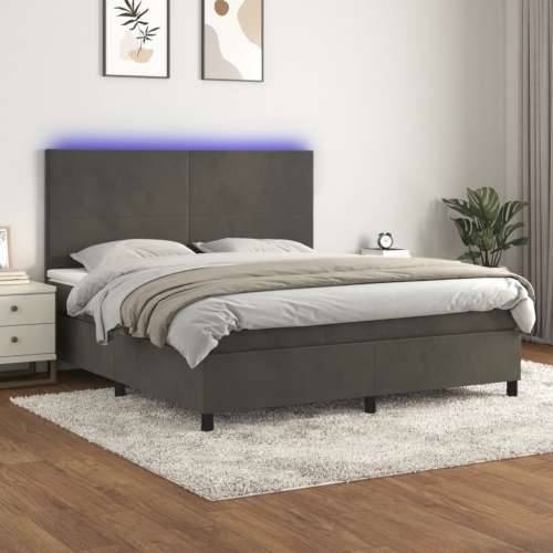 Krevet box spring s madracem LED tamnosivi 180x200 cm baršun - Tamno siva 180 x 200 cm Gladak dizajn Cijena
