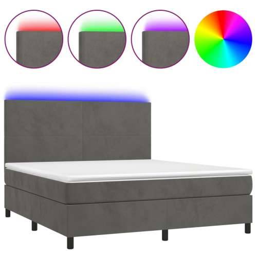 Krevet box spring s madracem LED tamnosivi 180x200 cm baršun - Tamno siva 180 x 200 cm Gladak dizajn Cijena