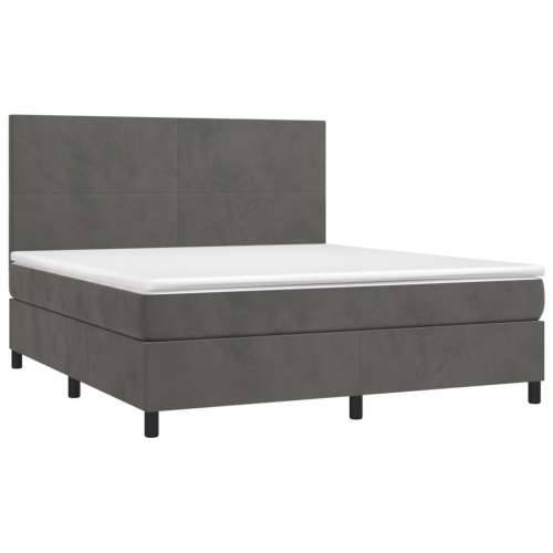 Krevet box spring s madracem LED tamnosivi 180x200 cm baršun - Tamno siva 180 x 200 cm Gladak dizajn Cijena