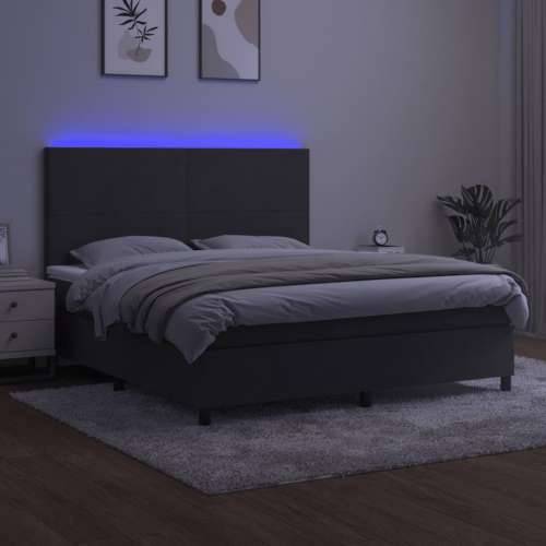 Krevet box spring s madracem LED tamnosivi 180x200 cm baršun - Tamno siva 180 x 200 cm Gladak dizajn Cijena