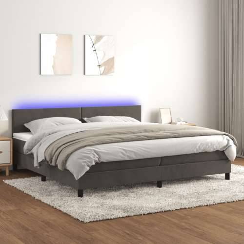Krevet box spring s madracem LED tamnosivi 200x200 cm baršun - Tamno siva 200 x 200 cm Gladak dizajn Cijena
