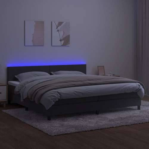 Krevet box spring s madracem LED tamnosivi 200x200 cm baršun - Tamno siva 200 x 200 cm Gladak dizajn Cijena