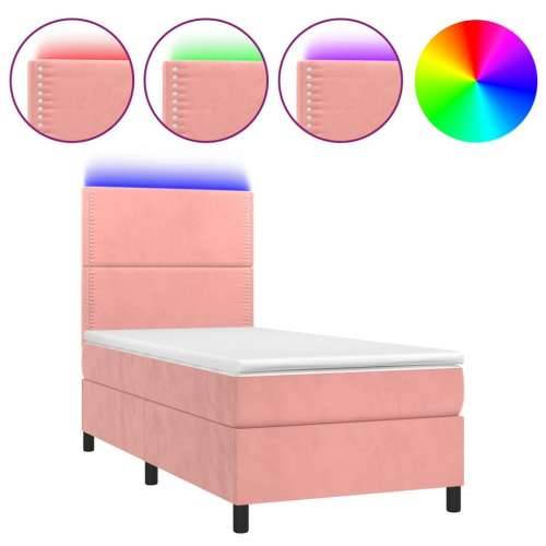 Krevet box spring s madracem LED ružičasti 80x200 cm baršunasti - Ružičasta 80 x 200 cm Obično s čavlima Cijena