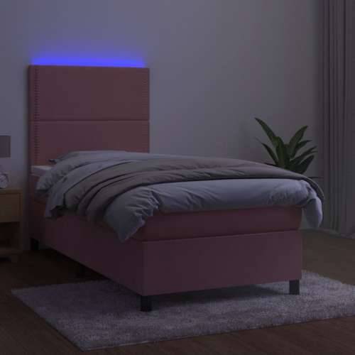 Krevet box spring s madracem LED ružičasti 80x200 cm baršunasti - Ružičasta 80 x 200 cm Obično s čavlima Cijena