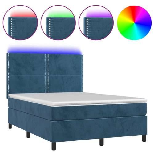Krevet box spring s madracem LED tamnoplavi 140x200 cm baršun - Tamno plava 140 x 200 cm Obično s čavlima Cijena